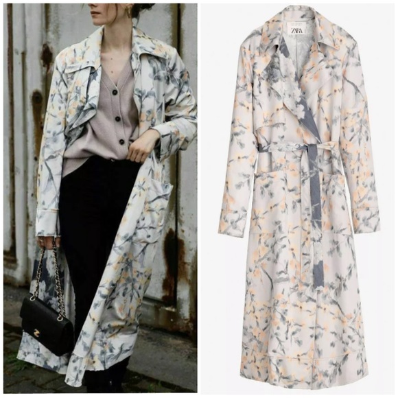zara long printed coat